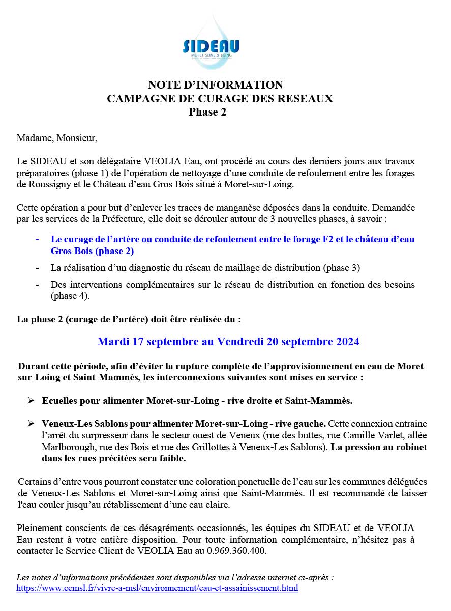 NOTE D’INFORMATION CAMPAGNE DE CURAGE DES RESEAUX Phase 2