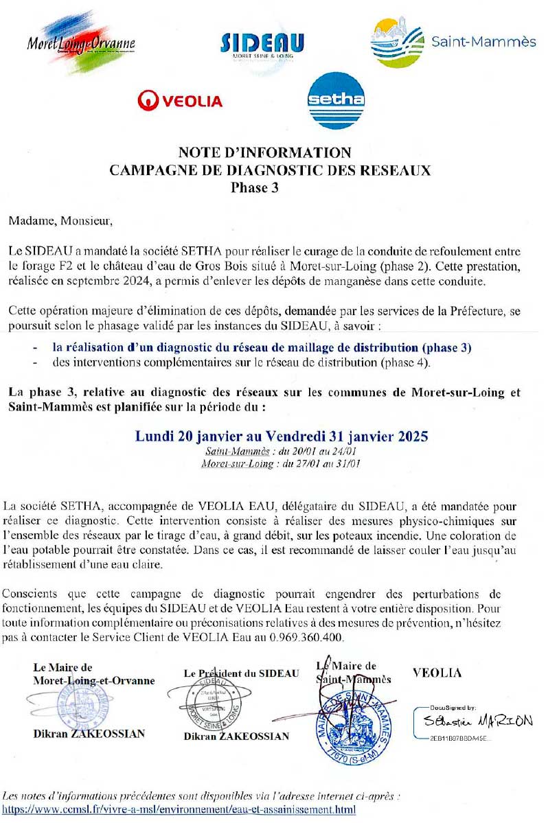 NOTE D'INFORMATION CAMPAGNE DE DIAGNOSTIC DES RESEAUX Phase 3